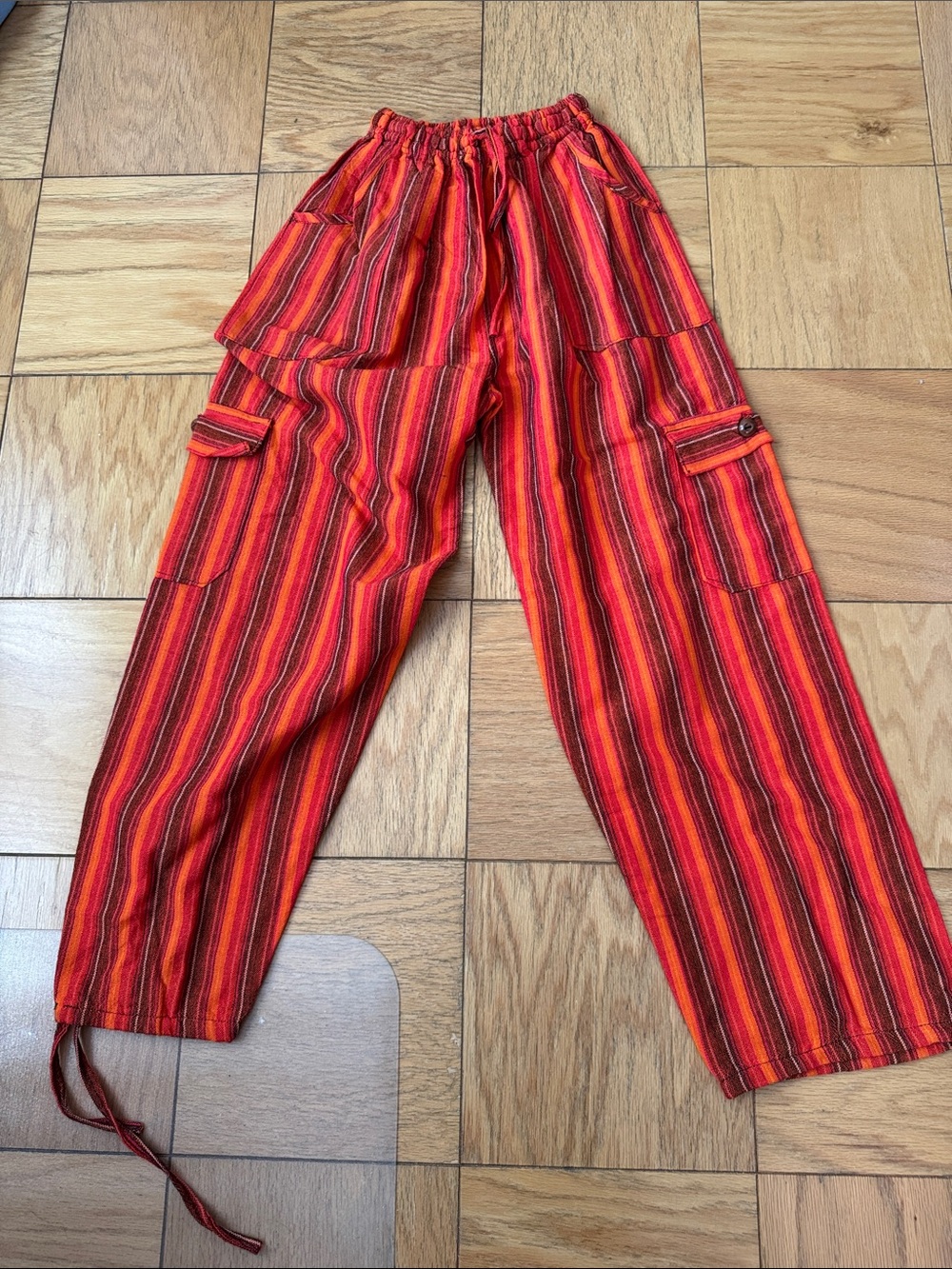 Striped Red Cargo Pants with Drawstring Ankles
